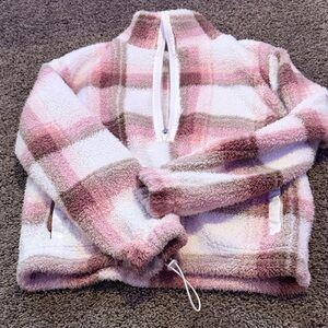 Cozy Pink and Brown Plaid Fleece Pullover